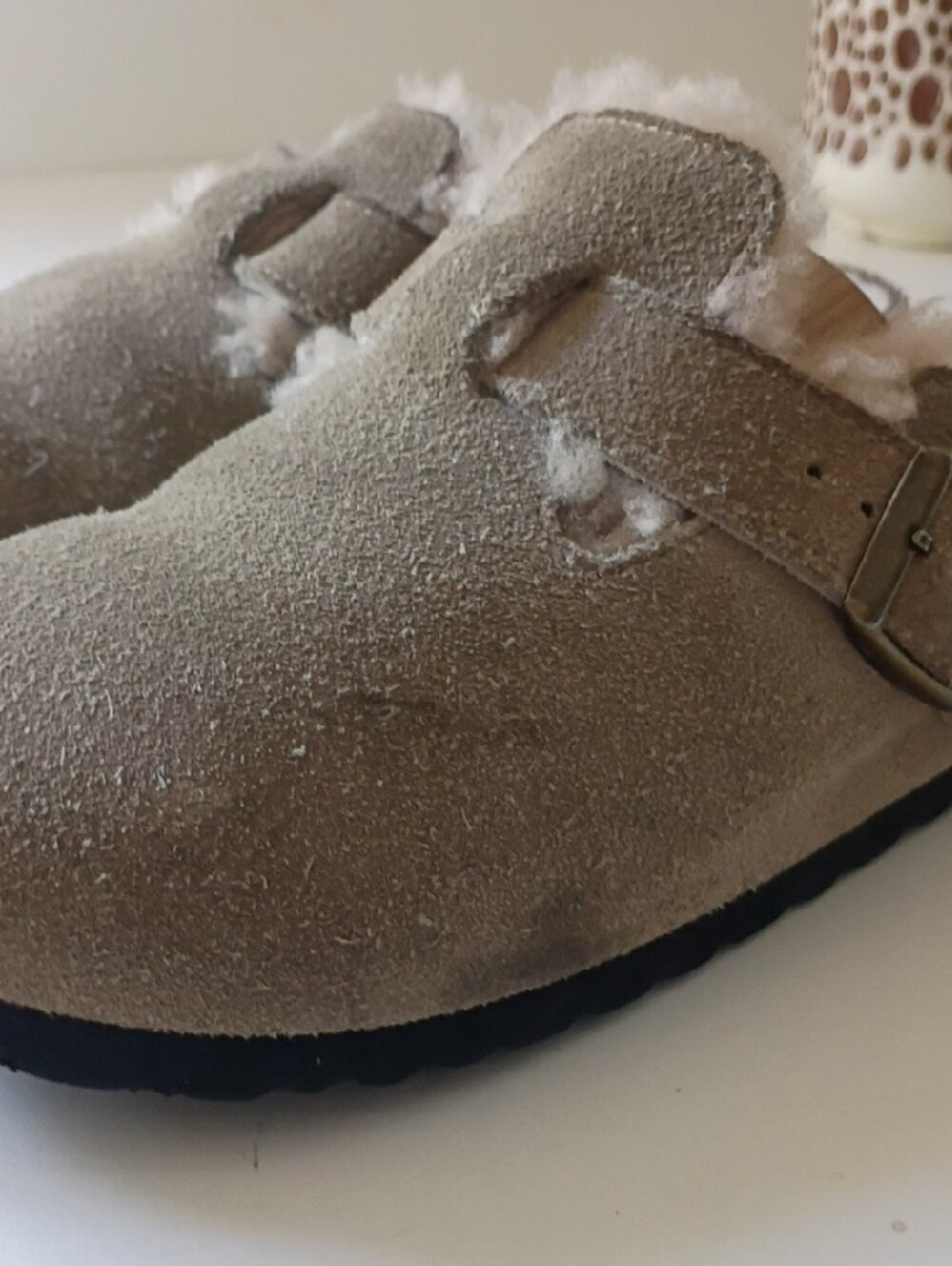 Birkenstock Boston Shearling-Lined Clogs in Taupe Suede 37 US Women's 6–6.5. - Picture 7 of 11
